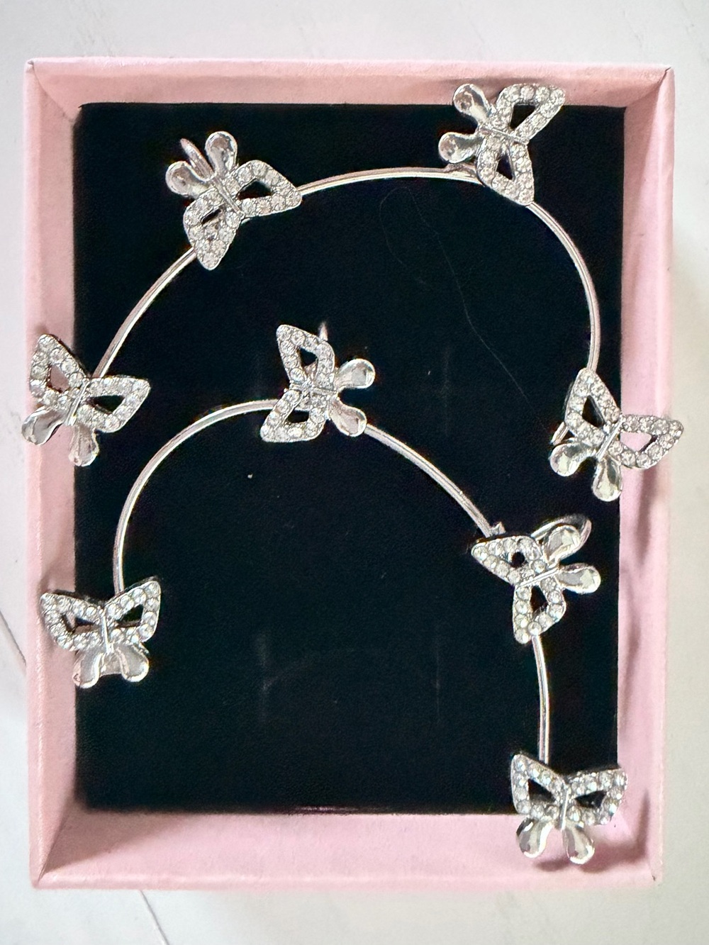 Silver Crystal Butterfly NonPiercing Helical Ear Cuff Earrings